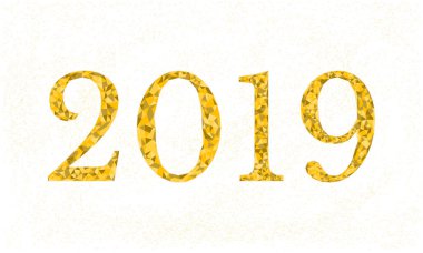 2019 yeni yıl vektör çizim, altın metin, düşük poli dizayn