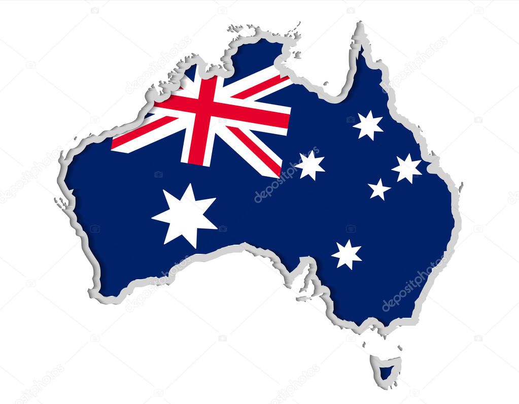 Map and flag of Australia, Symbols of Australia paper cut style vector illustration isolated on white background