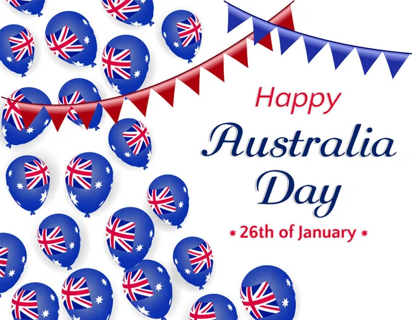 Felice Australia Giorno Gennaio Palloncini Elio Con Bandiera Australiana Coriandoli — Vettoriale Stock