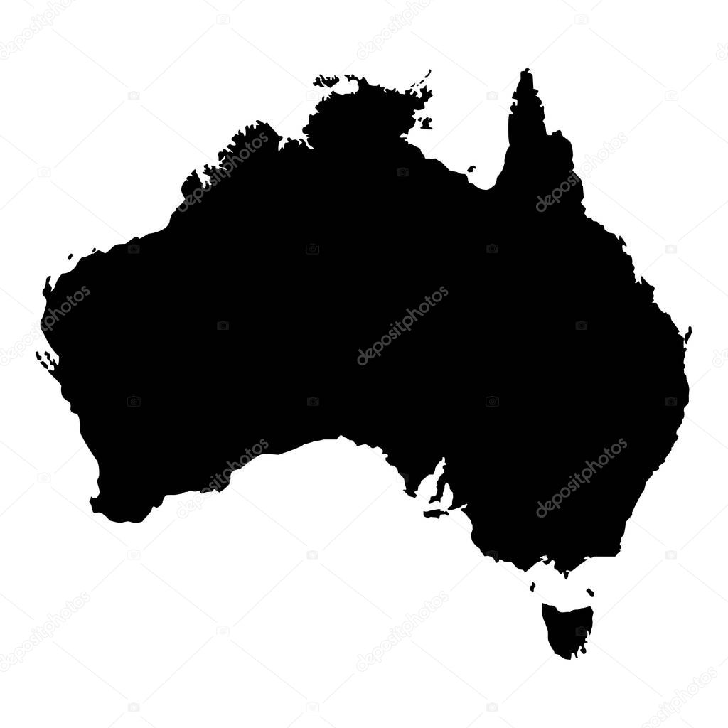 Black silhouette of australia map, geographic vector illustration, australian continent icon