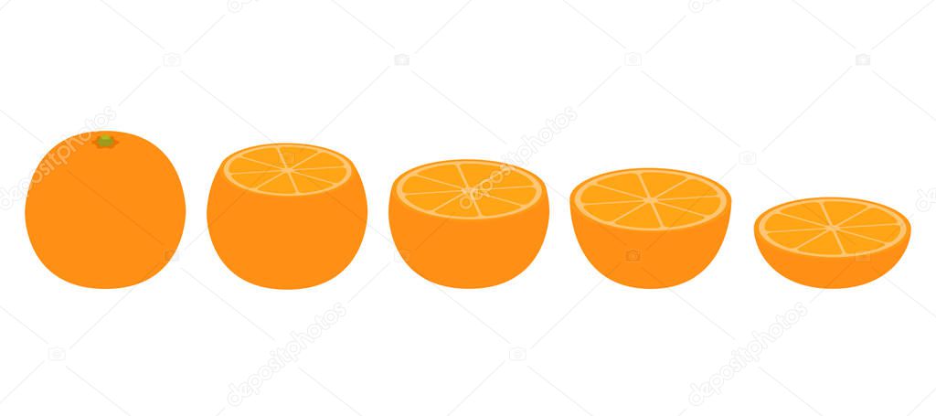 Orange icon set, parts orange, citrus fruit on a white background