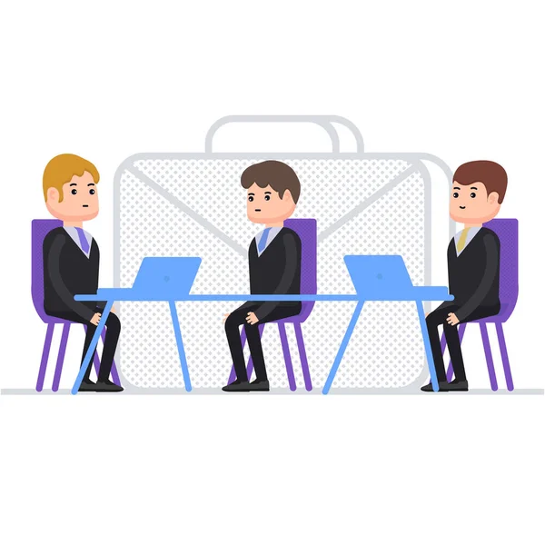 Entrevista para el trabajo, persona consigue un trabajo como gerente, personas en trajes de negocios, personajes en estilo plano — Vector de stock