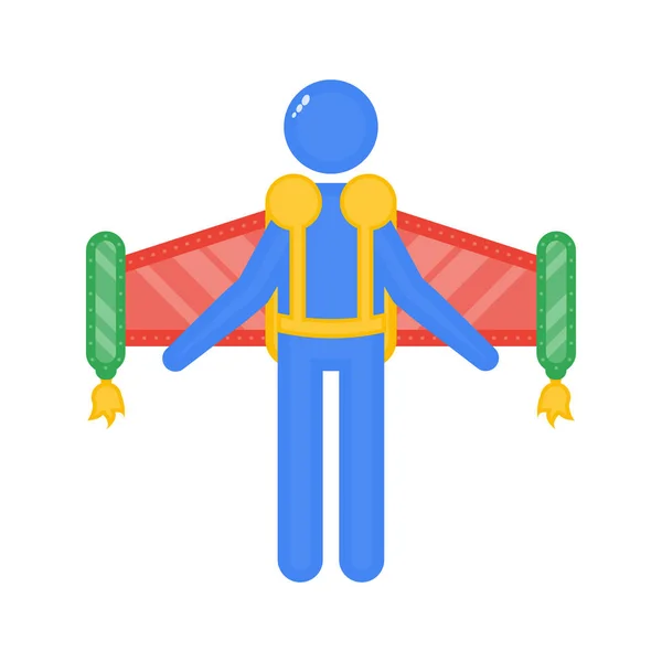 Man in jetpack, man flying with the help of military technology, vector icon in flat style
