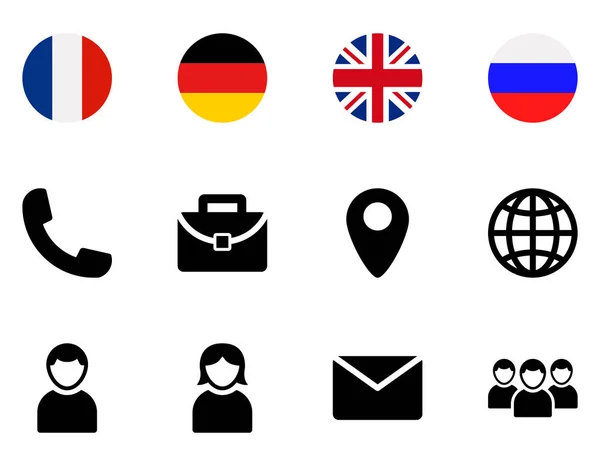 Interfaz para el conjunto de iconos del sitio web, símbolos de países, símbolo del equipo, usuario, etc. . — Archivo Imágenes Vectoriales