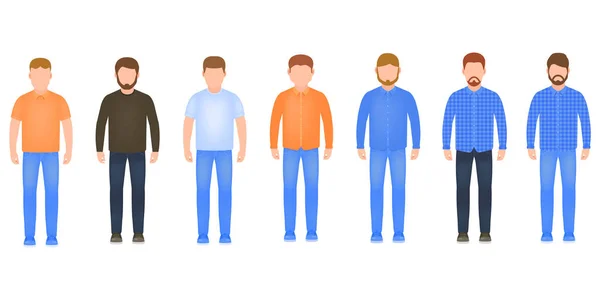 Volledige lengte mannen icon set, mannelijke avatars in platte stijl, stijlvolle jongens vector illustratie — Stockvector