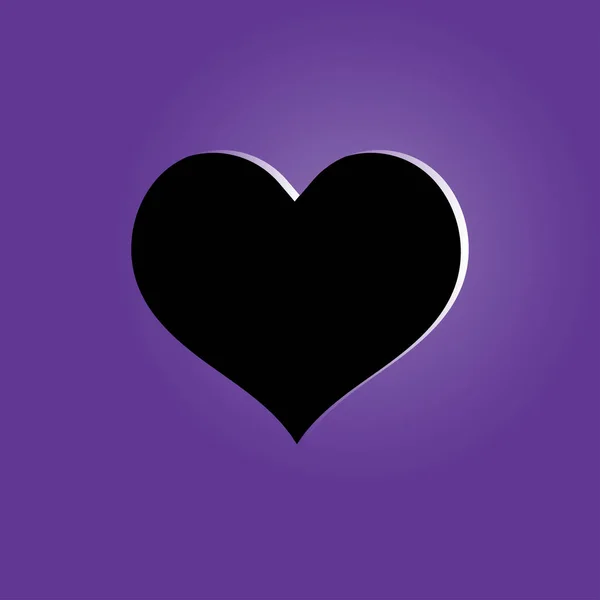 Черное сердце икона на фиолетовом фоне, символ любви и страсти — стоковый вектор