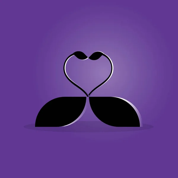 Два черных лебедя создают векторную иллюстрацию формы сердца на фиолетовом фоне — стоковый вектор