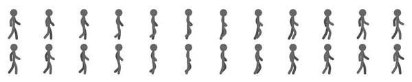 Stickman yürüme döngüsü simgesi seti. Looped yürüyüş sprite animasyon, 24 kare