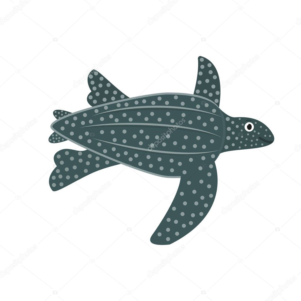 Leatherback turtle icon in flat style, african animal vector illustration