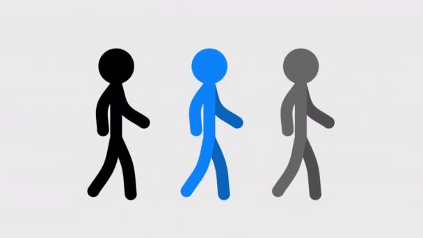 Ciclo Marcha Figura Stickman Animação Plana Fundo Transparente — Vídeo de Stock