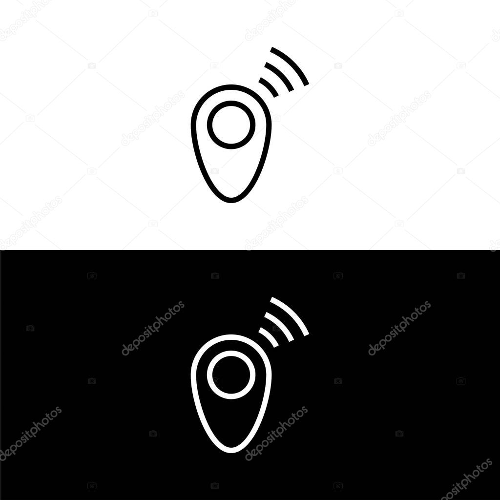 Location and connection icon in outline style. Vector illustration on white and black background.
