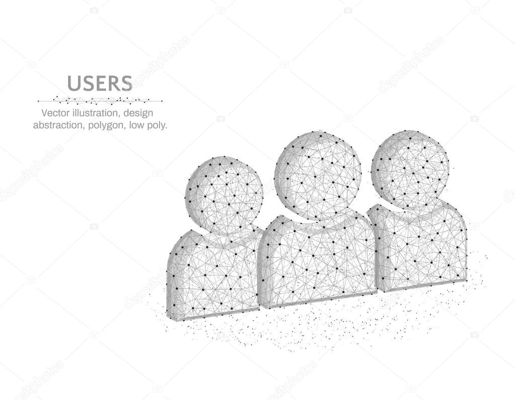 Users symbol low poly design, team polygonal style, people wire frame vector illustration on white background