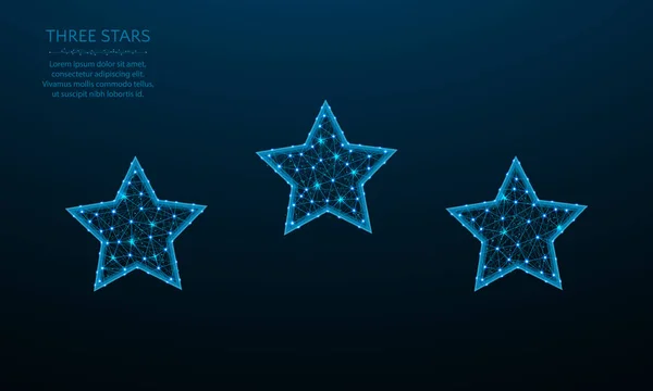 Τρία αστέρια χαμηλή πολυ σχεδιασμό, Βαθμολογία υπογραφή σε πολυγωνικό στυλ, αγαπημένη απεικόνιση διάνυσμα σε σκούρο μπλε φόντο. — Διανυσματικό Αρχείο