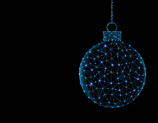 Bola de Navidad de bajo diseño polivinílico, elemento de decoración de estilo poligonal, ilustración vectorial de decoración de fiesta de Año Nuevo sobre fondo negro — Vector de stock