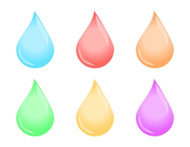 Damla simge seti, beyaz arka planda çok renkli sıvı vektör illüstrasyon