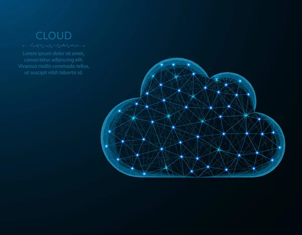 Projeto poli baixo da nuvem, tempo no estilo polygonal, ilustração do vetor do servidor da nuvem no fundo azul — Vetor de Stock