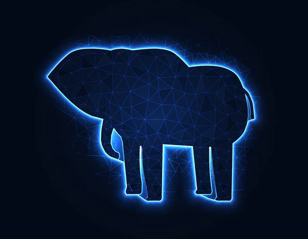 Éléphant magique modèle bas poly, animal africain illustration vectorielle polygonale wireframe sur fond bleu foncé — Image vectorielle