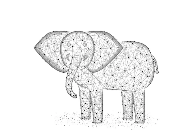 Elefante de bajo diseño de poli, animal africano poligonal wireframe vector ilustración hecha de puntos y líneas sobre un fondo blanco — Vector de stock