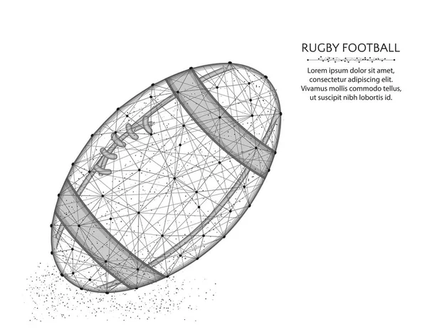 Rugby-Ball Low-Poly-Design, Sportspiel abstrakte Grafiken, American Football polygonale Drahtvektorillustration aus Punkten und Linien auf weißem Hintergrund — Stockvektor
