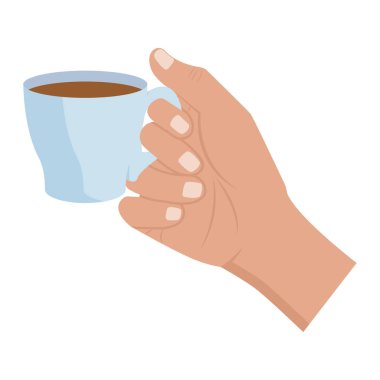 El beyaz bir arka plan üzerinde izole çay veya kahve simgesi fincan tutar. Düz bir tarzda vektör çizimi.