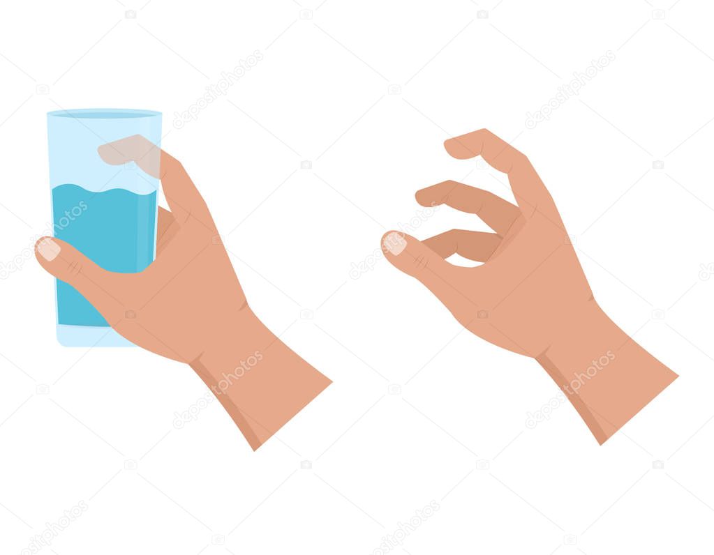 Hand holds glass with water icon isolated on a white background. Vector illustration in a flat style.