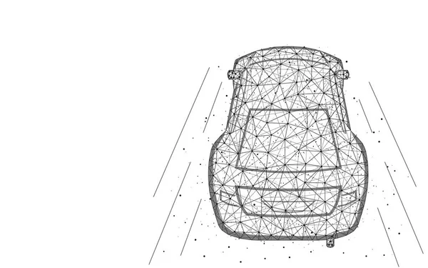 Дизайн автомобиля с низким поли, транспортное абстрактное геометрическое изображение, многоугольная многоугольная векторная иллюстрация с помощью проволочной сетки, сделанная из точек и линий на белом фоне — стоковый вектор