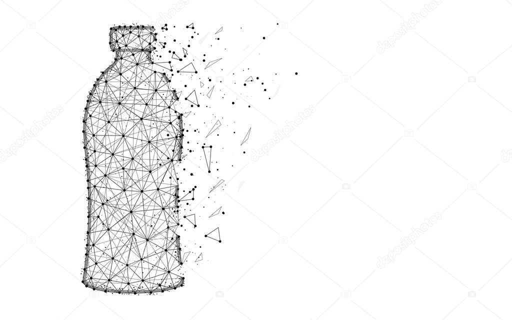 Bottle low poly design, drink abstract geometric image, plastic wireframe mesh polygonal vector illustration made from points and lines on white background