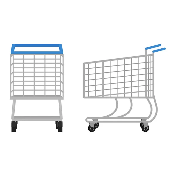 Icônes de chariot d'achat dans le style plat, panier avant et vue latérale illustration vectorielle sur fond blanc — Image vectorielle