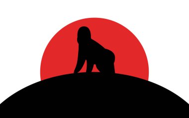 Goril simgesi, Afrika hayvan, siluet sanat görüntü, vektör illüstrasyon beyaz arka plan izole