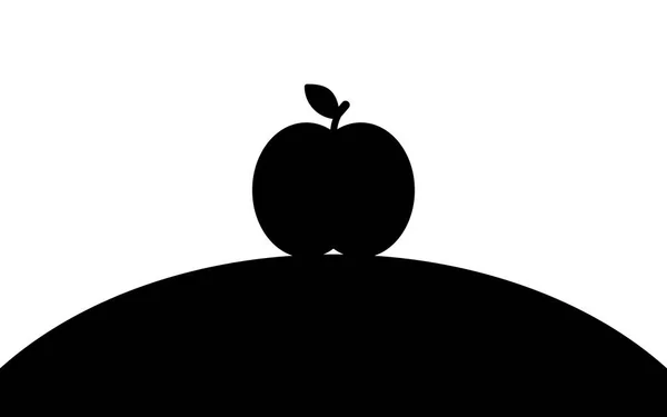 An apple lies on a hill, silhouette art image, vector illustration isolated on white background — Stock Vector