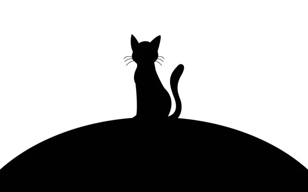 Μαύρη γάτα κάθεται σε ένα λόφο, εικόνα τέχνη σιλουέτας, εικόνα διανύσματος απομονώνεται σε λευκό φόντο — Διανυσματικό Αρχείο