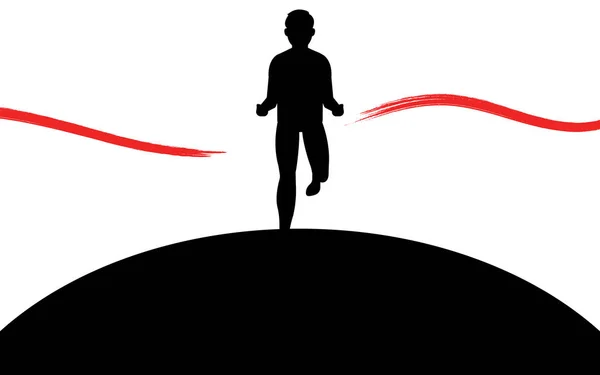 Běžec překračuje ukončený Červený pás, siluetu obrazu, vektorovou ilustraci izolovanou na bílém pozadí — Stockový vektor