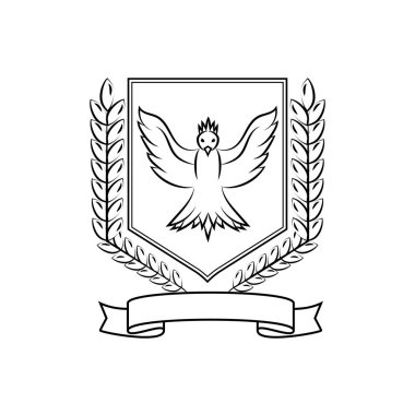Buğday, kuş ve kurdelelerden oluşan arması, beyaz arka planda izole edilmiş asil bir logo