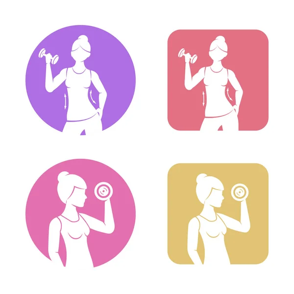Athletic Girl Engaged Dumbbell Flat Icons Fitness Healthy Lifestyle Vector — Stock Vector