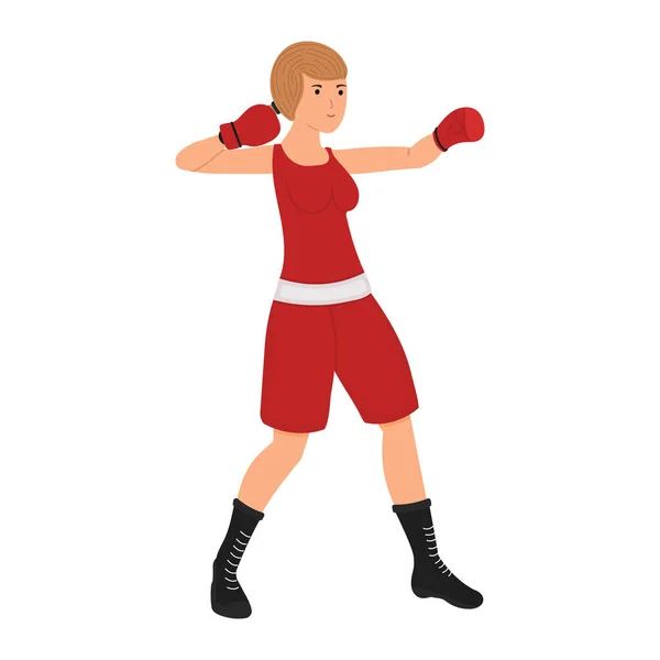 Female Boxer Cartoon Character Boxing Woman Vector Illustration Girl Sportsman — Stock Vector