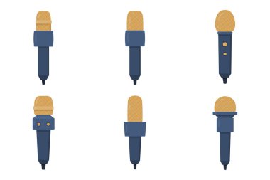 Mikrofon vektör düz illüstrasyon seti