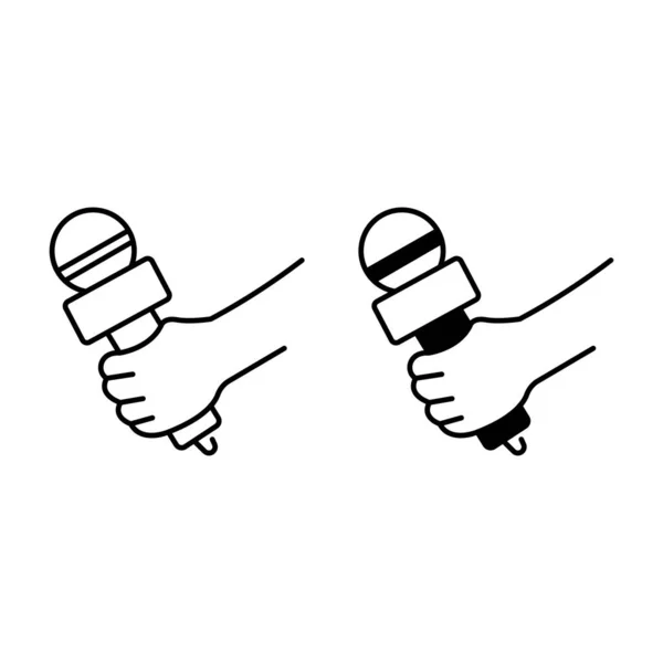 Hand Holding Microphone Outline Glyph Icons — Stock Vector