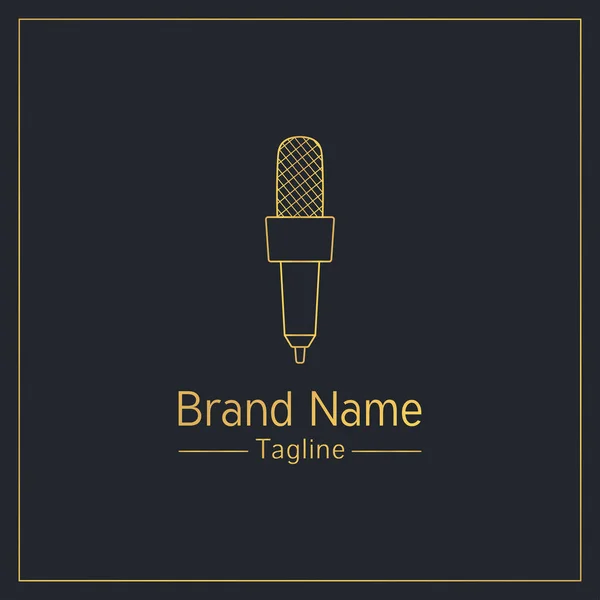 Microphone Golden Outline Logo Design Template — 图库矢量图片