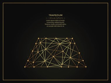 Koyu arkaplanda, Trapezyum ya da trapezoid soyut çizim. Çizgiler ve noktalardan yapılmış geometrik şekilli çokgen şablon.