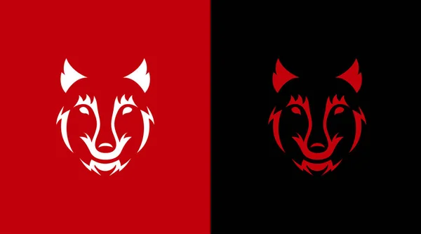 Lobo Cara Sobre Fondo Negro Rojo Ilustración Horror Animal Salvaje — Vector de stock