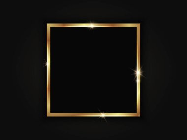 Kare altın parlayan çerçeve siyah bir arkaplanda izole.