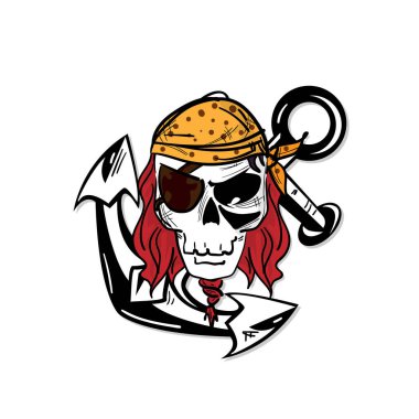 Kafatası grafik korsan çizgi film karakteri tasarlamak nesne 