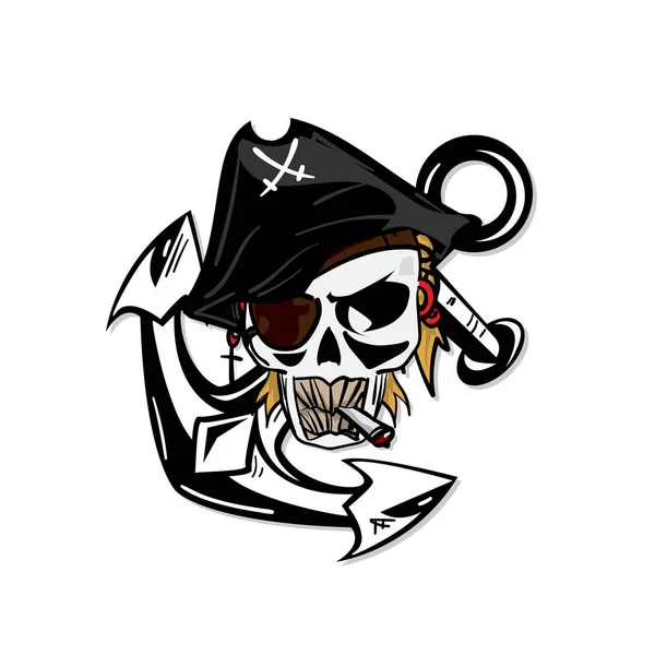 Crâne Graphique Pirate Dessin Animé Personnage Conception Objet Illustration — Image vectorielle