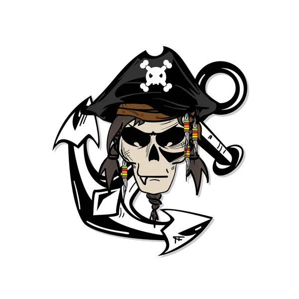 Cranio Grafico Pirata Cartone Animato Personaggio Design Oggetto Illustrazione — Vettoriale Stock