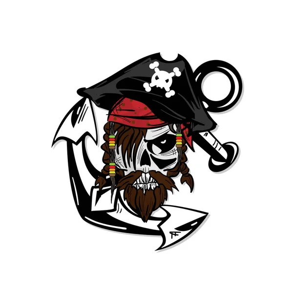 Crânio Gráfico Pirata Desenho Animado Personagem Objeto Ilustração —  Vetores de Stock