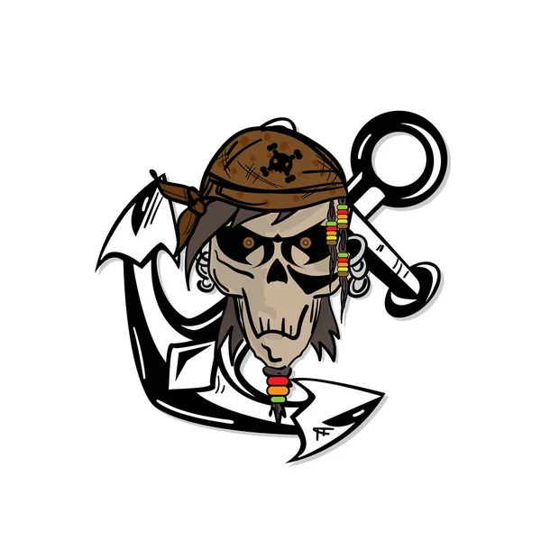 Crânio Gráfico Pirata Desenho Animado Personagem Objeto Ilustração —  Vetores de Stock