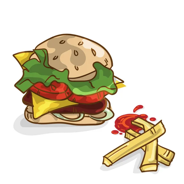 Fast Food Hambúrguer Desenho Objeto Gráfico — Vetor de Stock