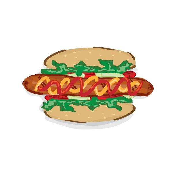 Fastfood Hot Dog Saucisse Dessin Objet Graphique — Image vectorielle