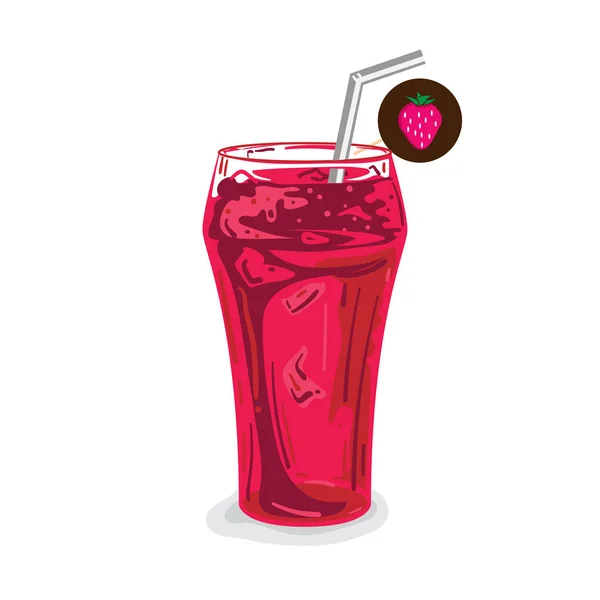 Fast Food Aardbei Beker Glas Frisdrank Soda Grafische Tekenobject — Stockvector