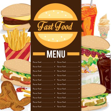 Menü fastfood şablon tasarım grafik kümesi 